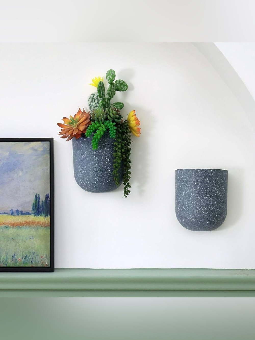 4 pc Pots Wall Planter Dark concrete Gray Modern Hanging Wall Decor Speckled